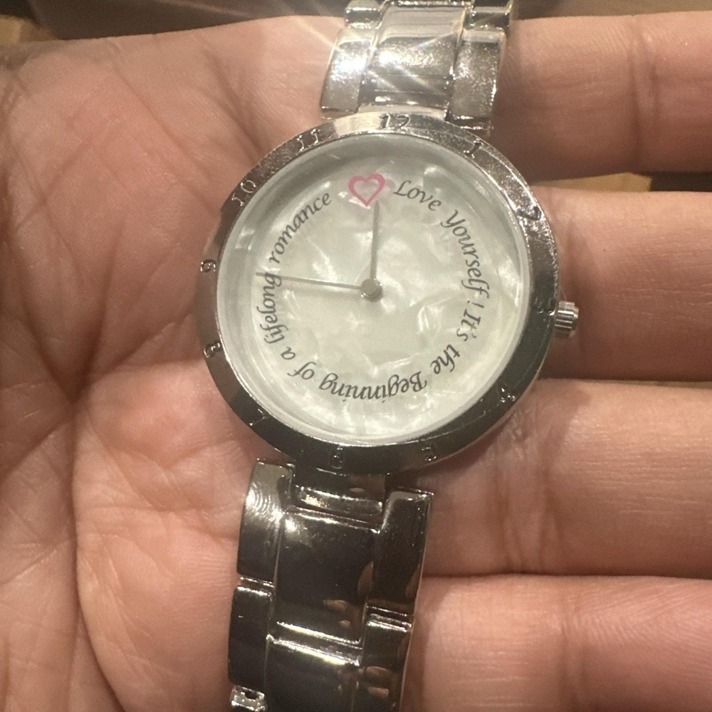 Working Silver Ladies Watch 35mm Inspirational Saying Love Yourself Fit 6in Runs